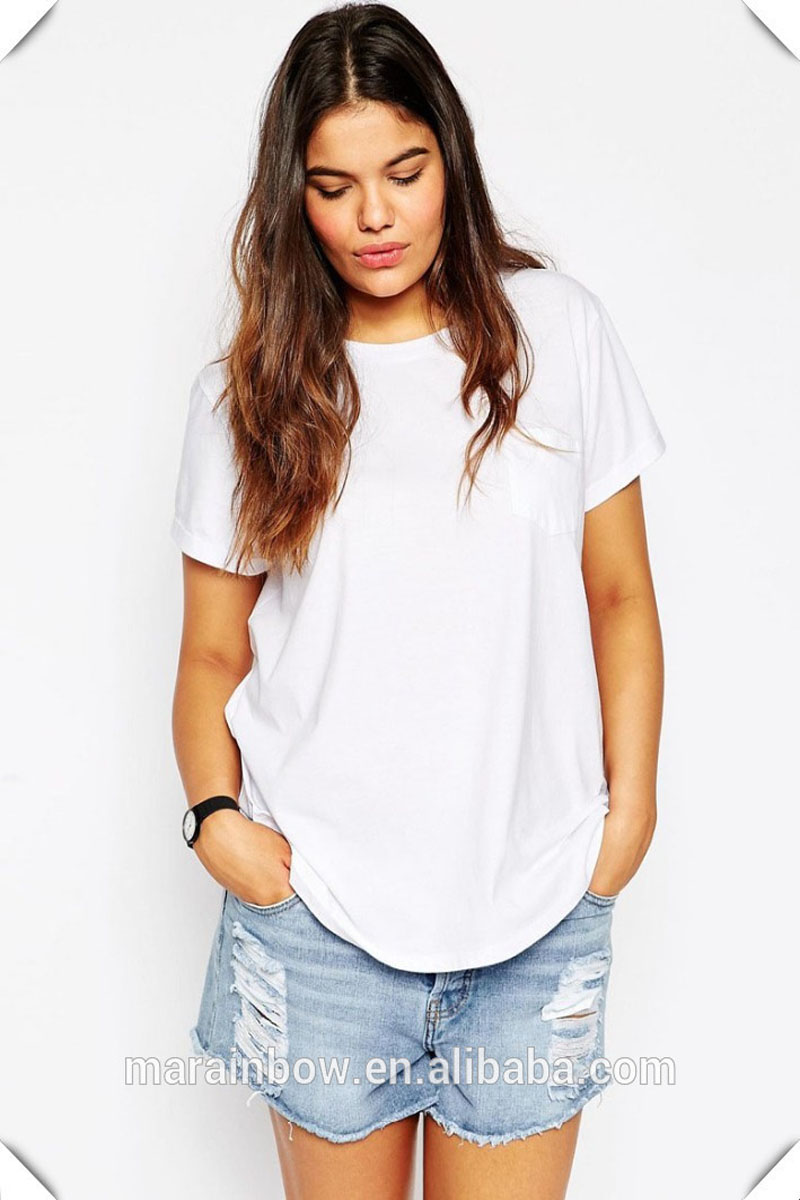 Ladies round neck circle bottom longer t shirt