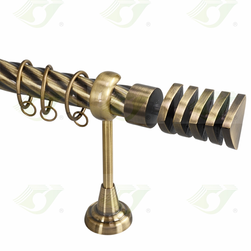 Living Room Double Curtain Rods Sets with Fancy Curtain Finials and Bracket Support Factory Price