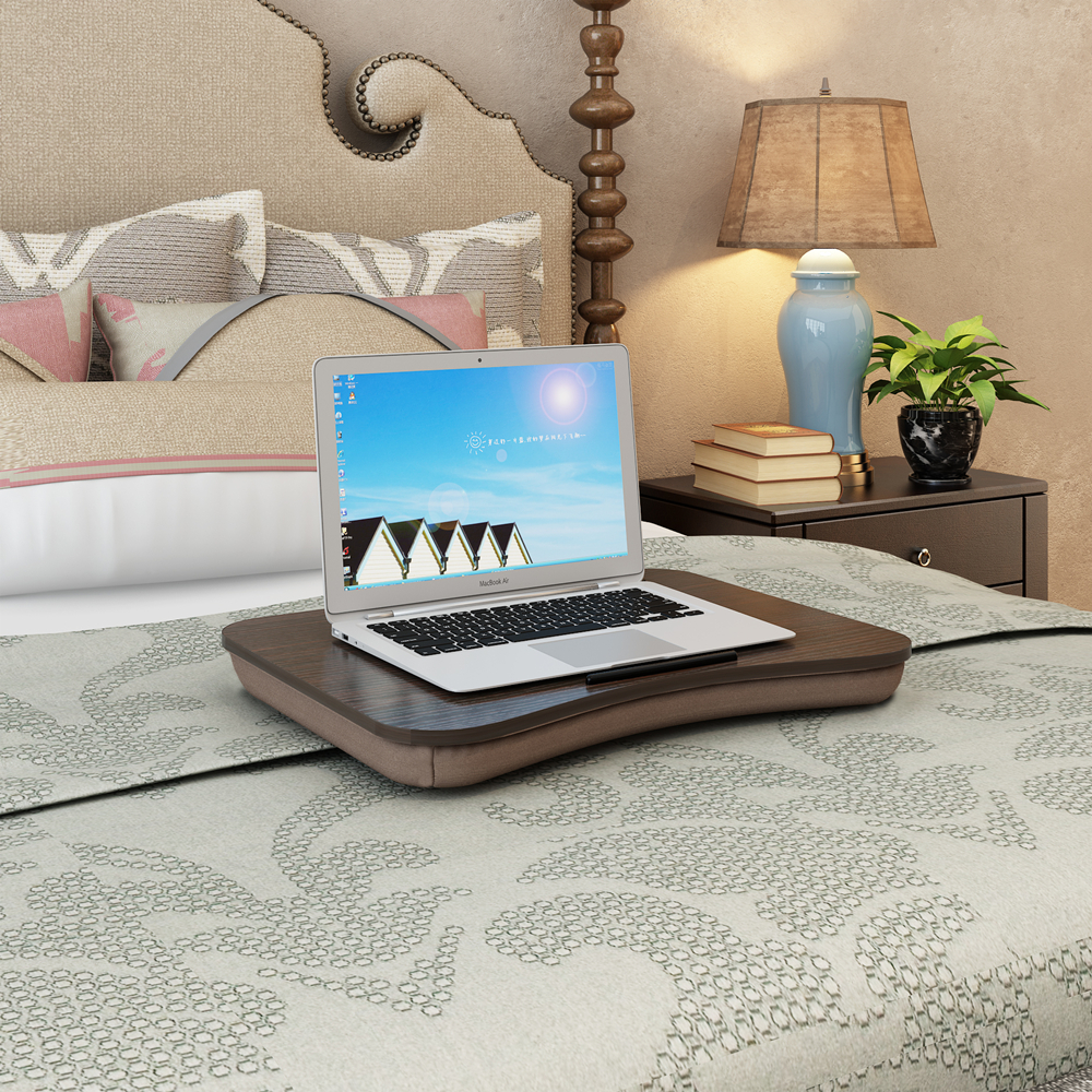 Portable Lap Desk for Laptop, Wood Lap Pillow Tray with Tablet Slot