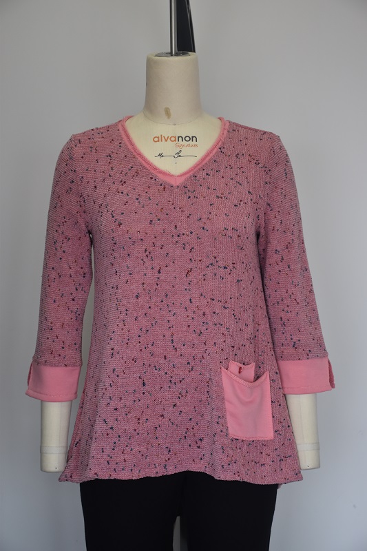 Knit 100%polester Thick Yarn Jacquard Panels V Neck Pullover
