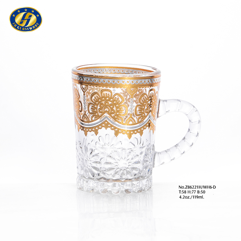 4.2oz Beads Design Glass Tea Mug With Golden Decal