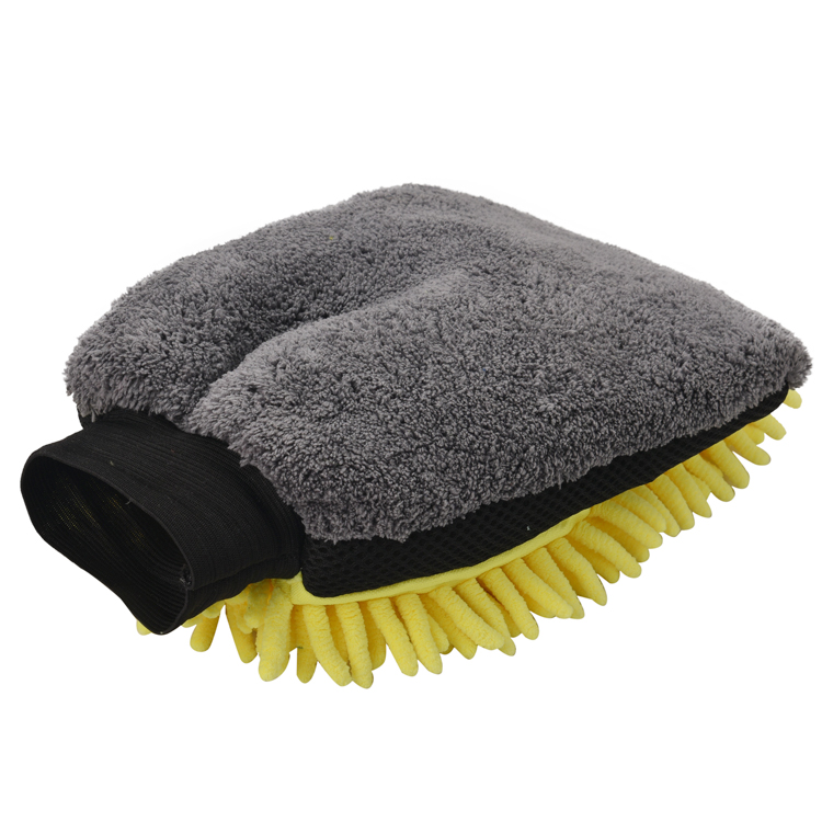 2IN Waterproof Microfiber Washing Mitt One side coral fllece One side chenille microfiber