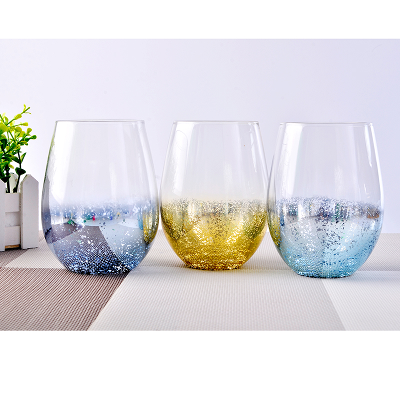 Clear Egg Shape Glass Cup with Electroplated Color