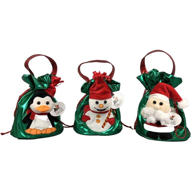 Plush gift case / hand bag with X'mas animal, 3 assorted