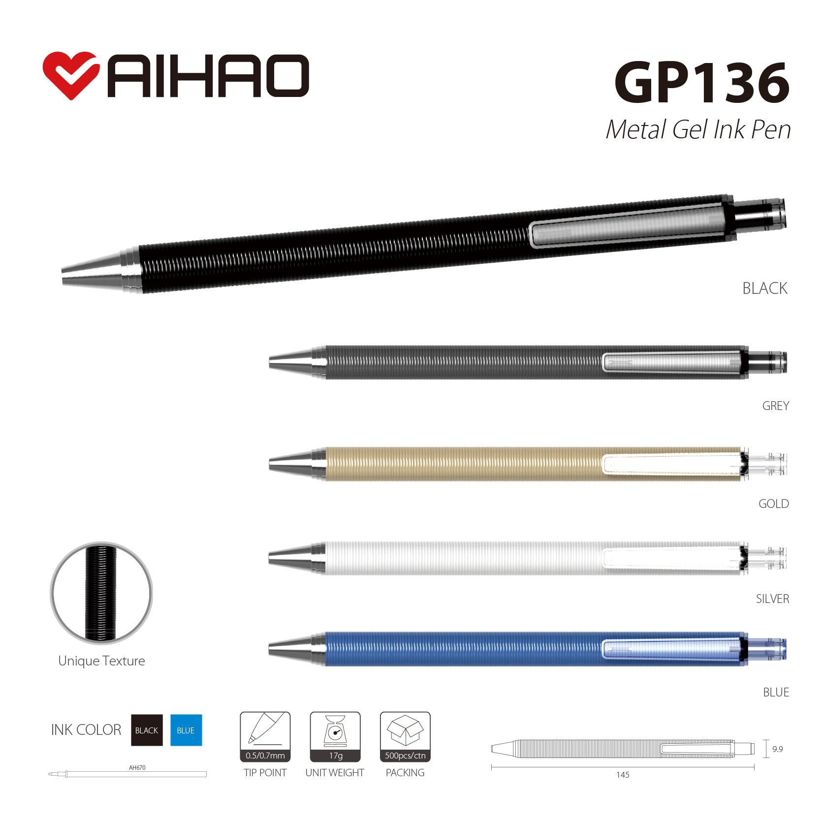Metal gel ink pen