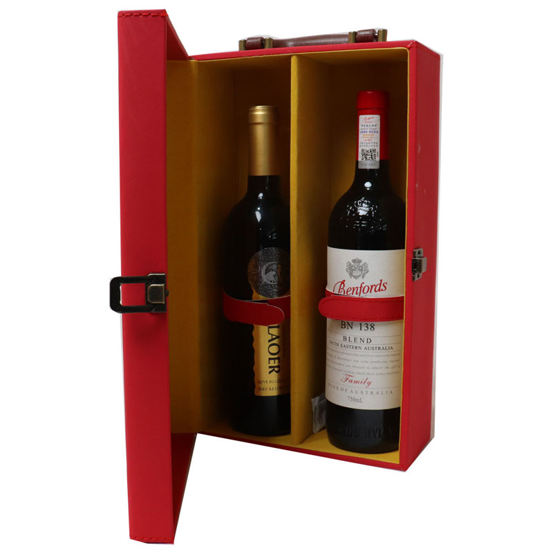 2-Bottle Leather Wine Carrier Case with 4 Piece Accessory Set