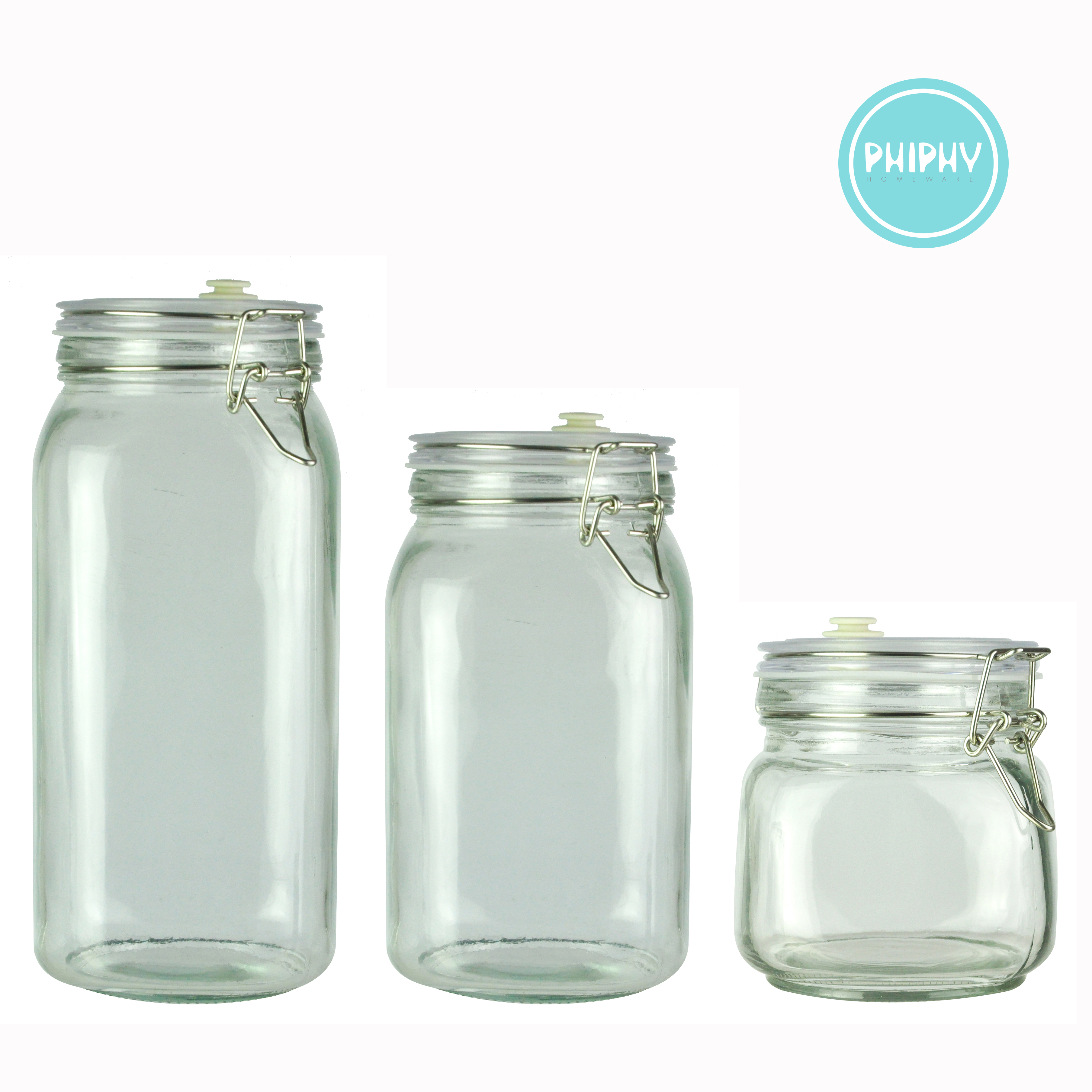 Glass storage jar with PP lid and silicone valve