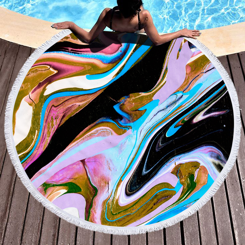 Microfiber Round Beach Towel with Fringe
