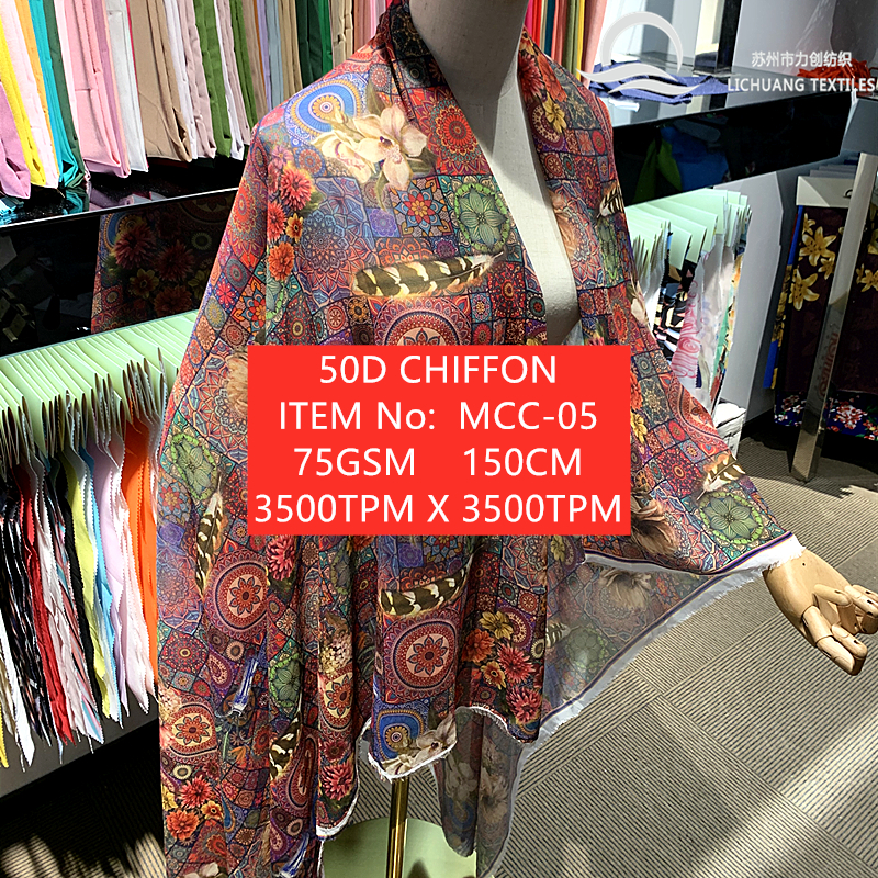 Chiffon 50d Ggt Silky Crepe Women Garment Scarf Fabric