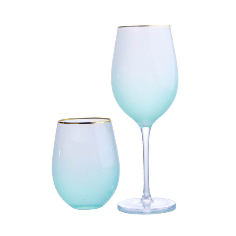 Gradient ramp wine glass cup set/tumbler,golden rim wine/whisky glass cup