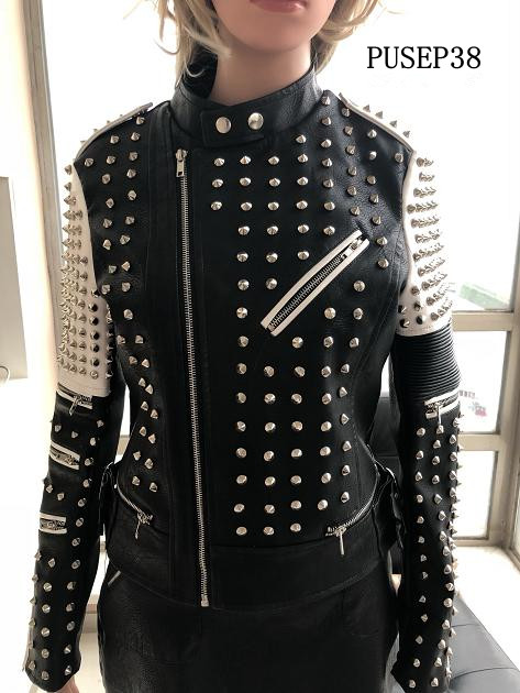 Ladies Print Embroider With Studs Pu Jacket