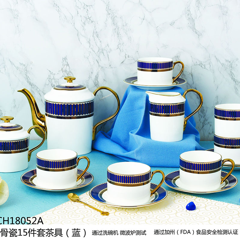 Bone China Tea Set 15pcs- Classic Blue