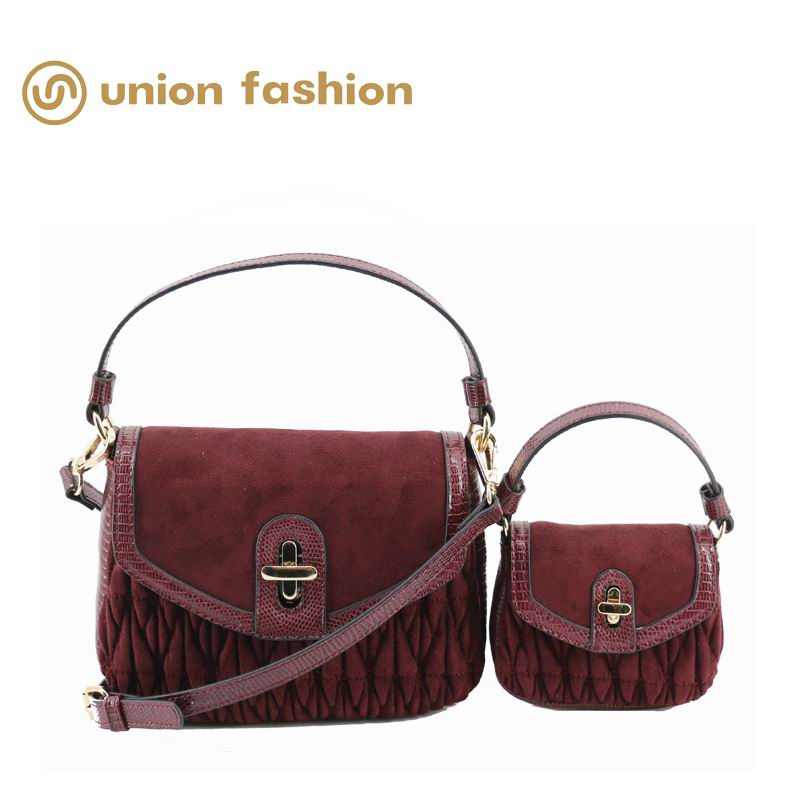 UNION FASHION new trends natural ruched fake suede material women handbag sling bag with small bag