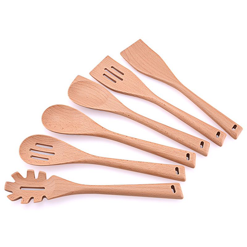 7pcs set of wood kitchen utensils with holder