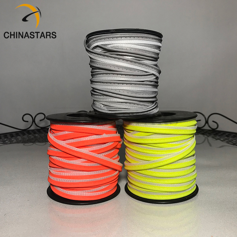 Colored heat transfer segmented polyester retro reflective piping and binding tape for clothing
