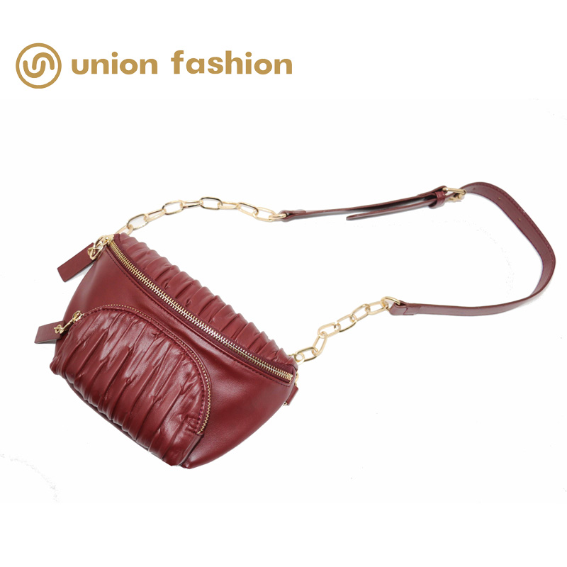 UNION FASHION Customized ruched PU material fashion style girls bum bag waist bag