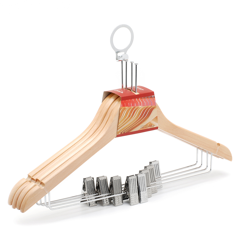 2020 Anti theft security hotel wooden suit hanger with clips