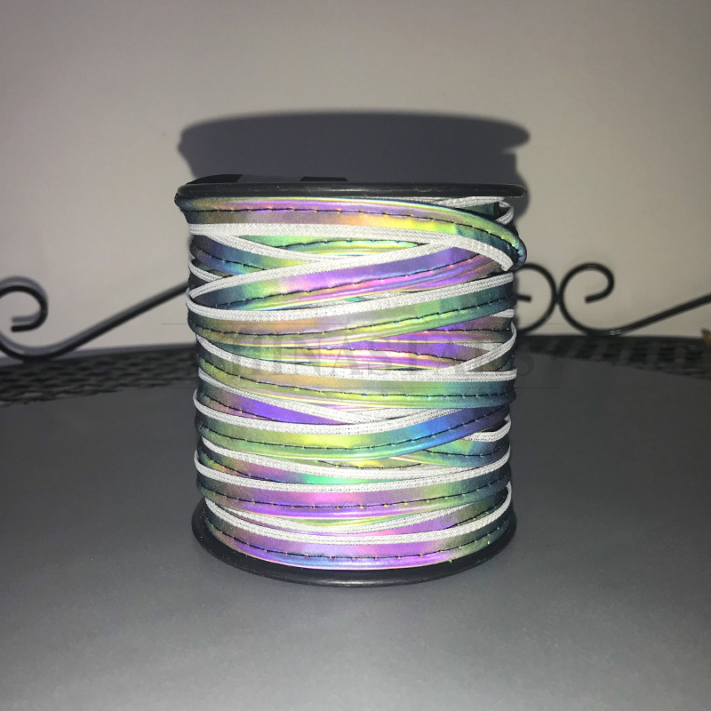 Wholesale rainbow Iridescent colorful reflective binding piping trim tape sew on for clothes