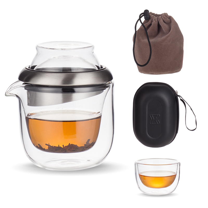 Sinoglass portable glass tea set with carrying case