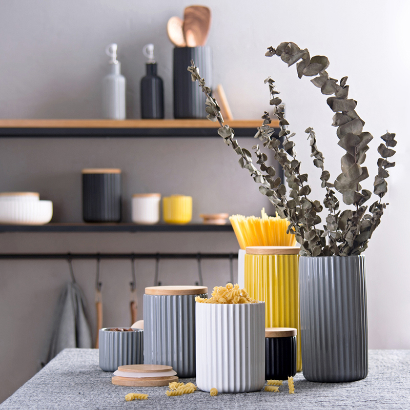 Ceramics storage jar canister jar with wooden lid