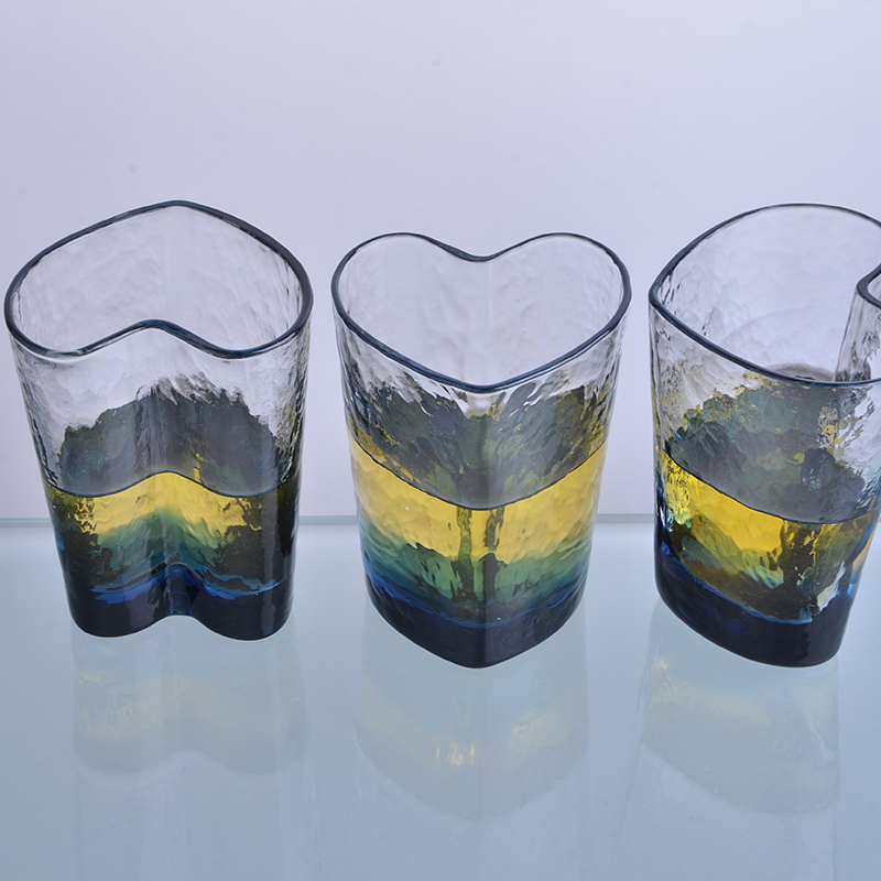 heart shape ocean blue color crystal glass juice cup