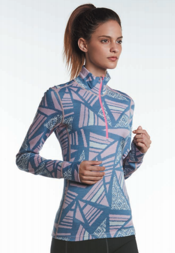 Merino wool Women half zip jaquard top / wool top / merino top / wool jaquard / merino wool jaquard