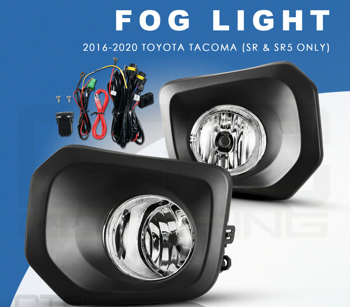 Fit For 2016-2020 Toyota Tacoma Bumper Fog Light Lamp w/Switch+Harness+Bezel