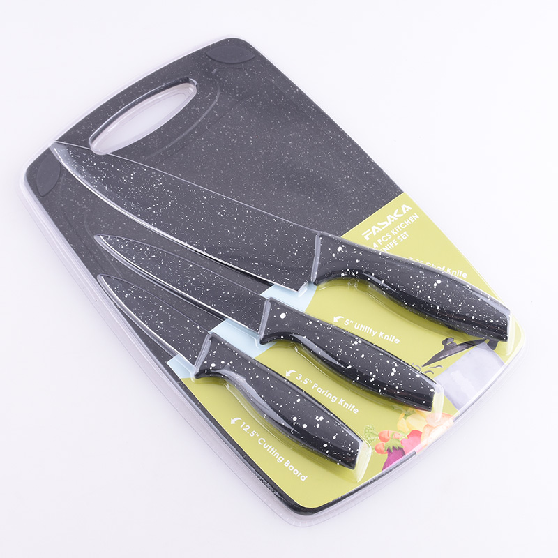 Non-stick Color Coating 4pcs Classic Kitchen Knife and Cutting board Set
