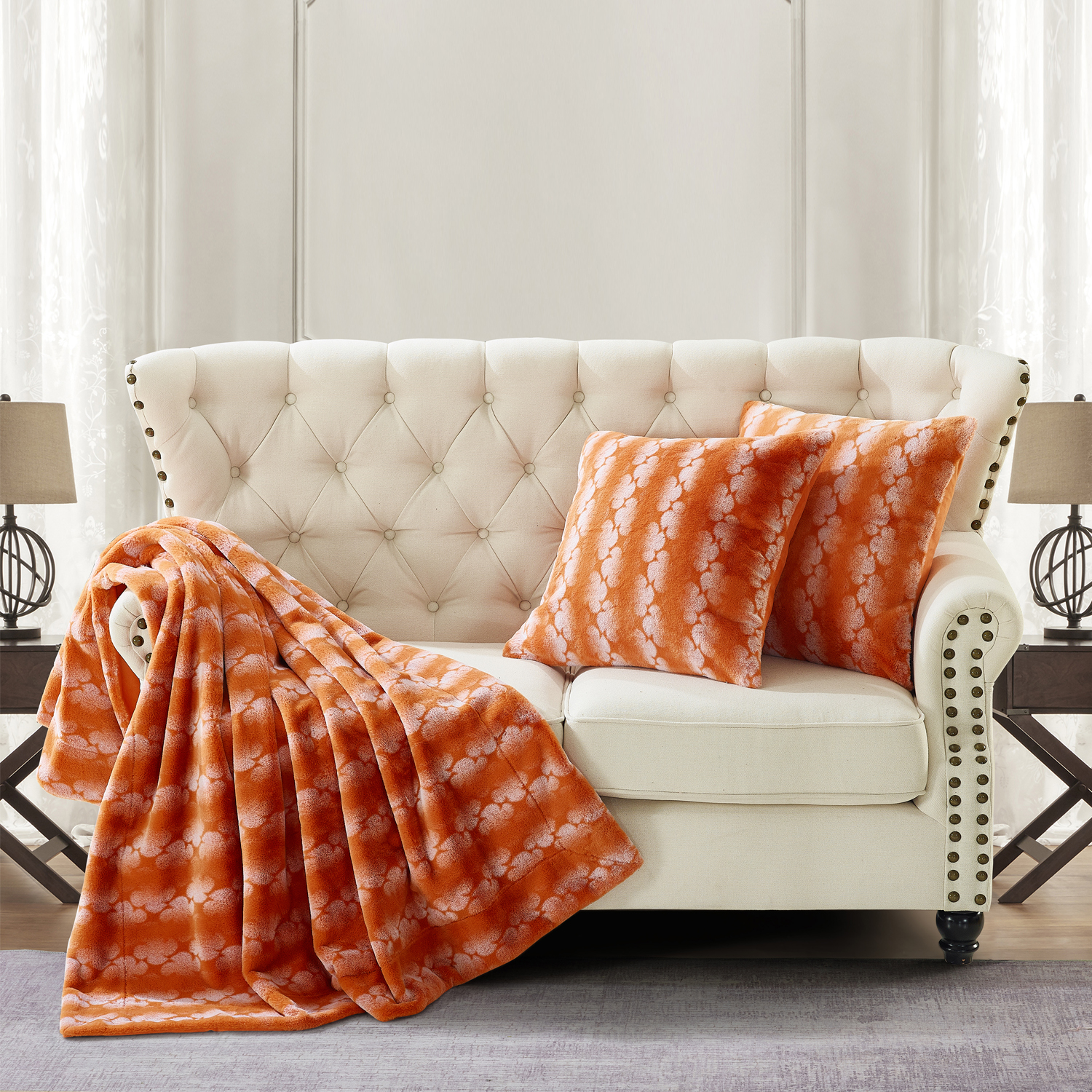 Tip print rabbit fur throw
