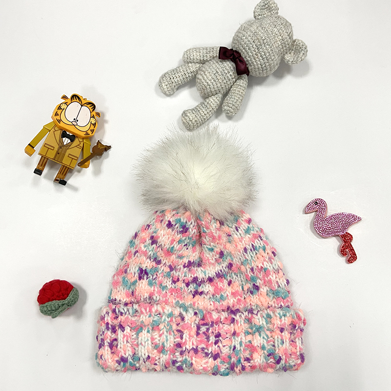 Girls Pretty Colours Beanie Hat With Soft Warm Faux Fur