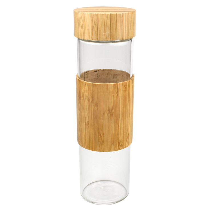 Wide mouth glass water bottle with bamboo lid