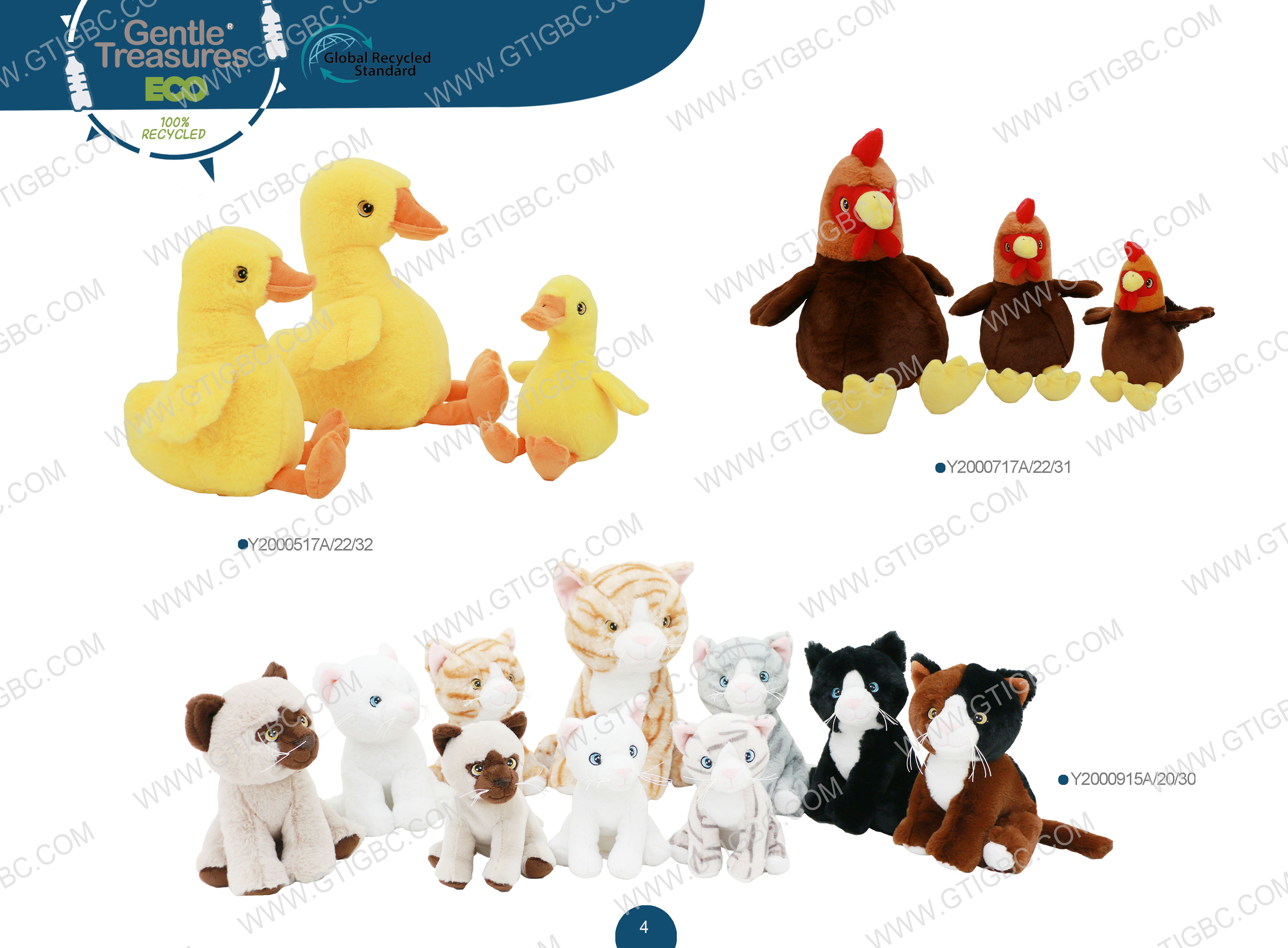Eco Animals Cat Chicken Duck Gtst Plush Toy