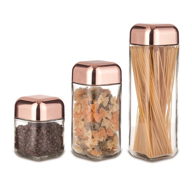 Square Glass Food Storage Jar Set with Measured Lid 18OZ - 56OZ