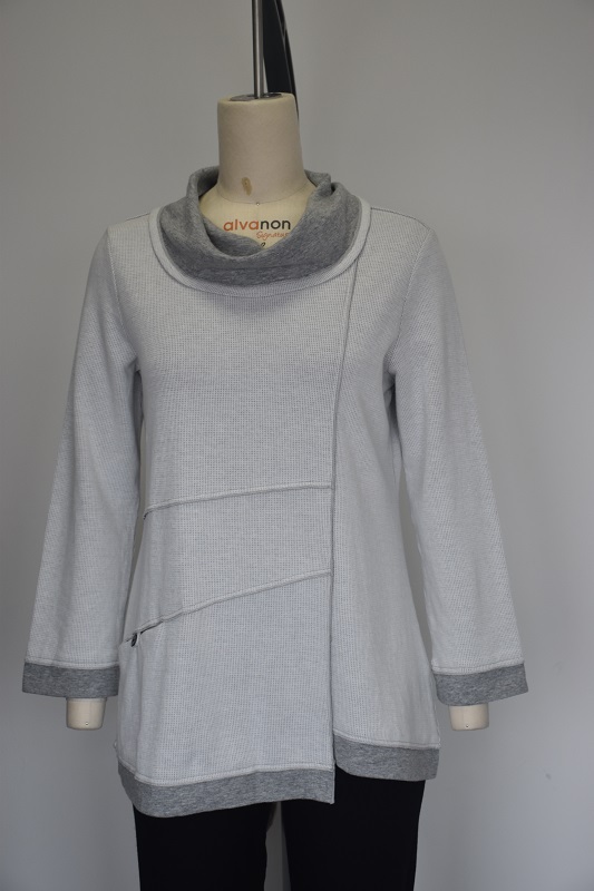 Knit 100%cotton Waffle Double Face Fabric,turndowned Neck Long Sleeve Top