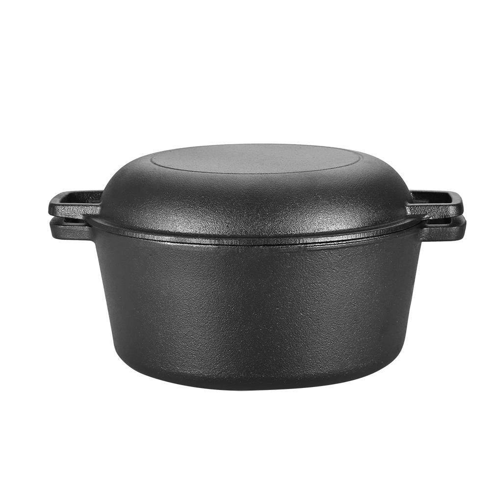 Cast Iron Dutch Oven with Lid - Pre-Seasoned 2 in1 5QT Pot and 1.6QT Pan cookware set