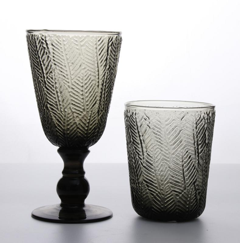 Solid Smoke Color Pitcher And Wine Goblet