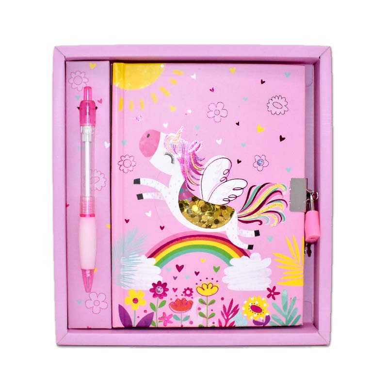 Diary with padlock in box with pen