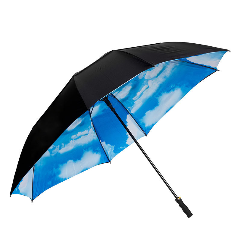 Custom Printed Fiberglass Automatic Golf Straight Umbrella