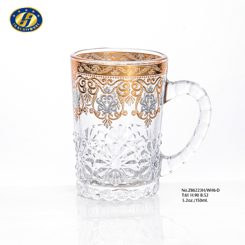 5.2oz Beads Design Glass Tea Mug With Golden Decal