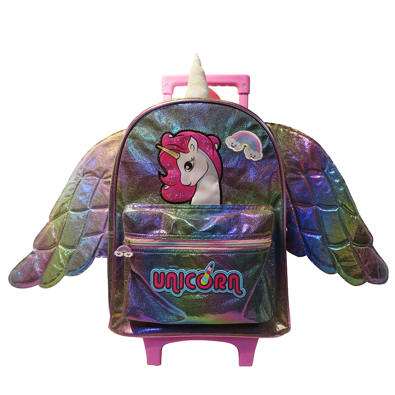Unicorn With 3D Wing School Trolley Backpack