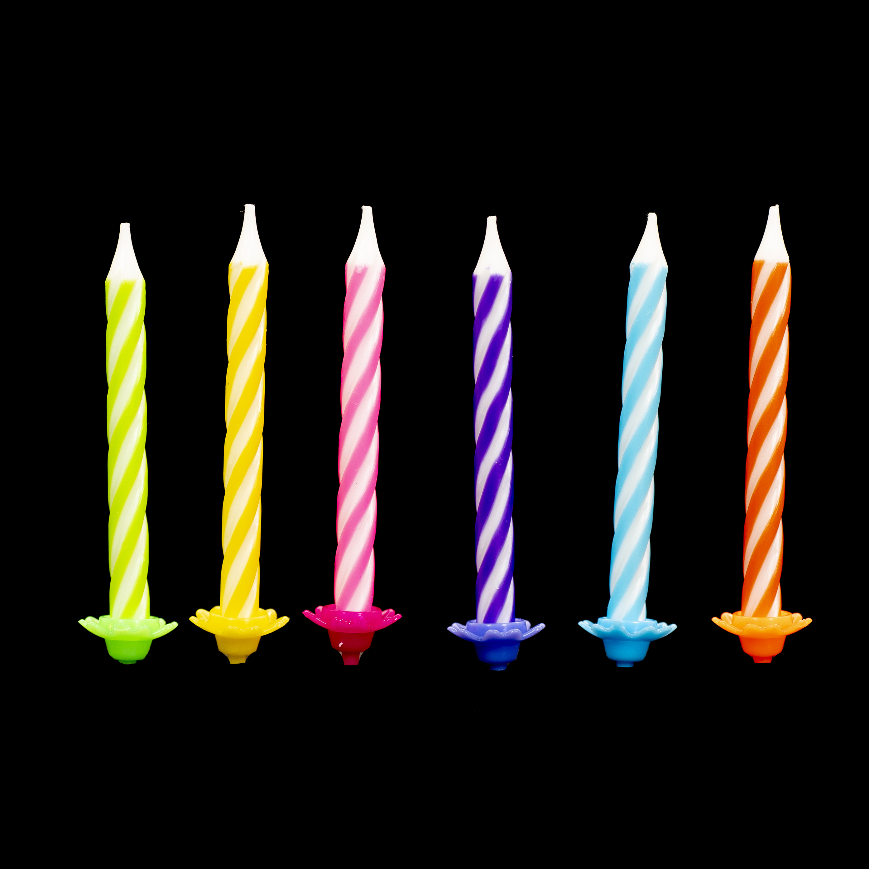4 Colors 24Pcs Spiral Birthday Candles with 12 Plastic Flower holder party candle