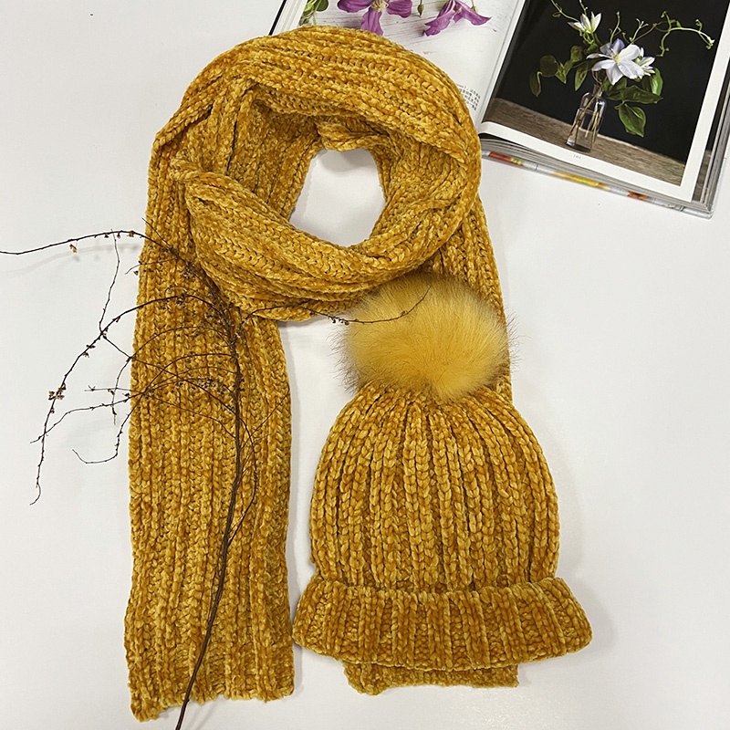 Ladies Chenille Rib Knit Beanie And Scarf Set