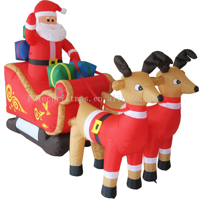 Christmas inflatable santa sleigh with reindeers