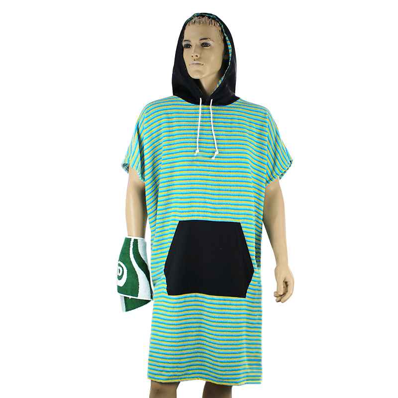 Cotton Stripe Surf Changing Poncho Beach Hooded Towel Robe