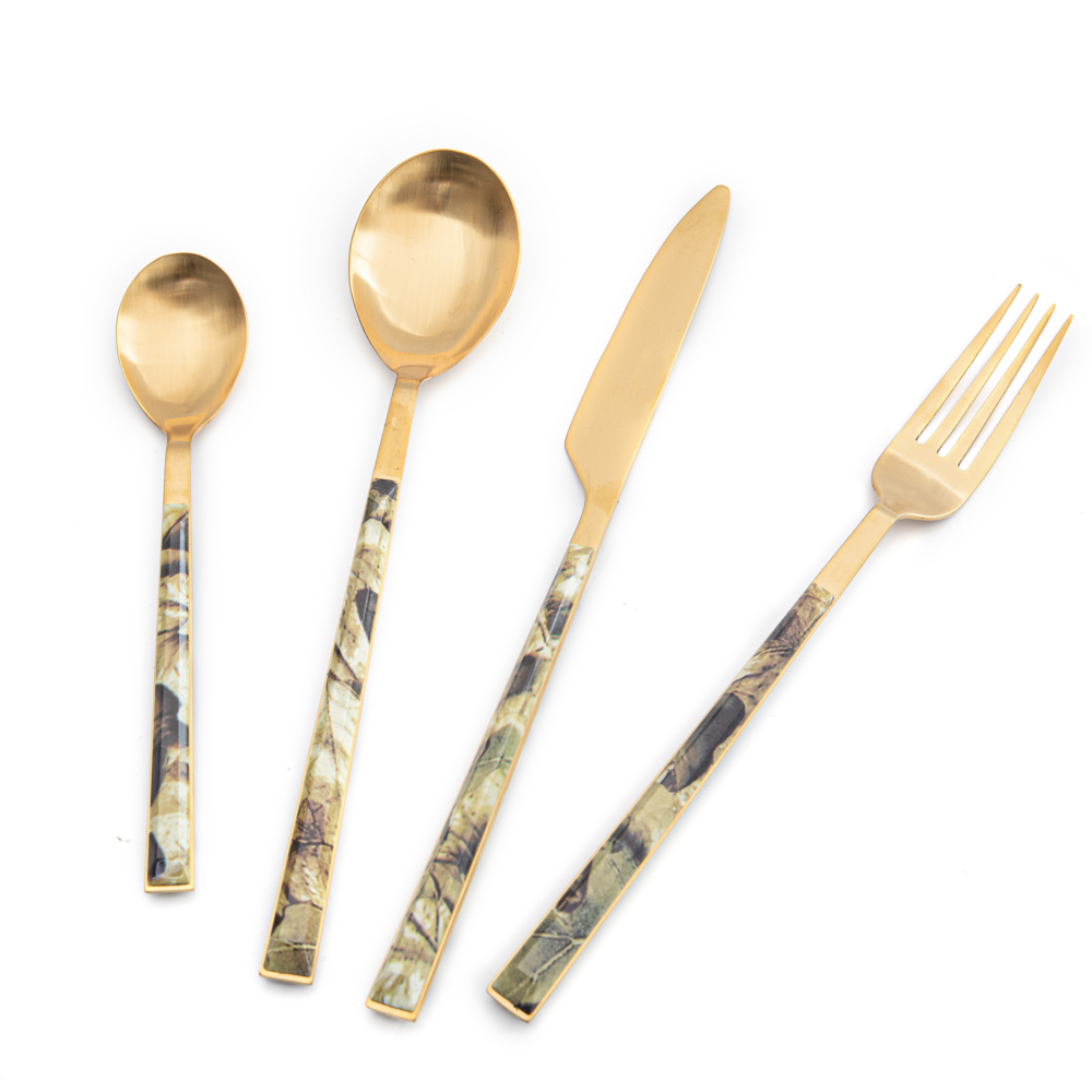 Stainless steel matter gold flatware cutlery set for home decoration