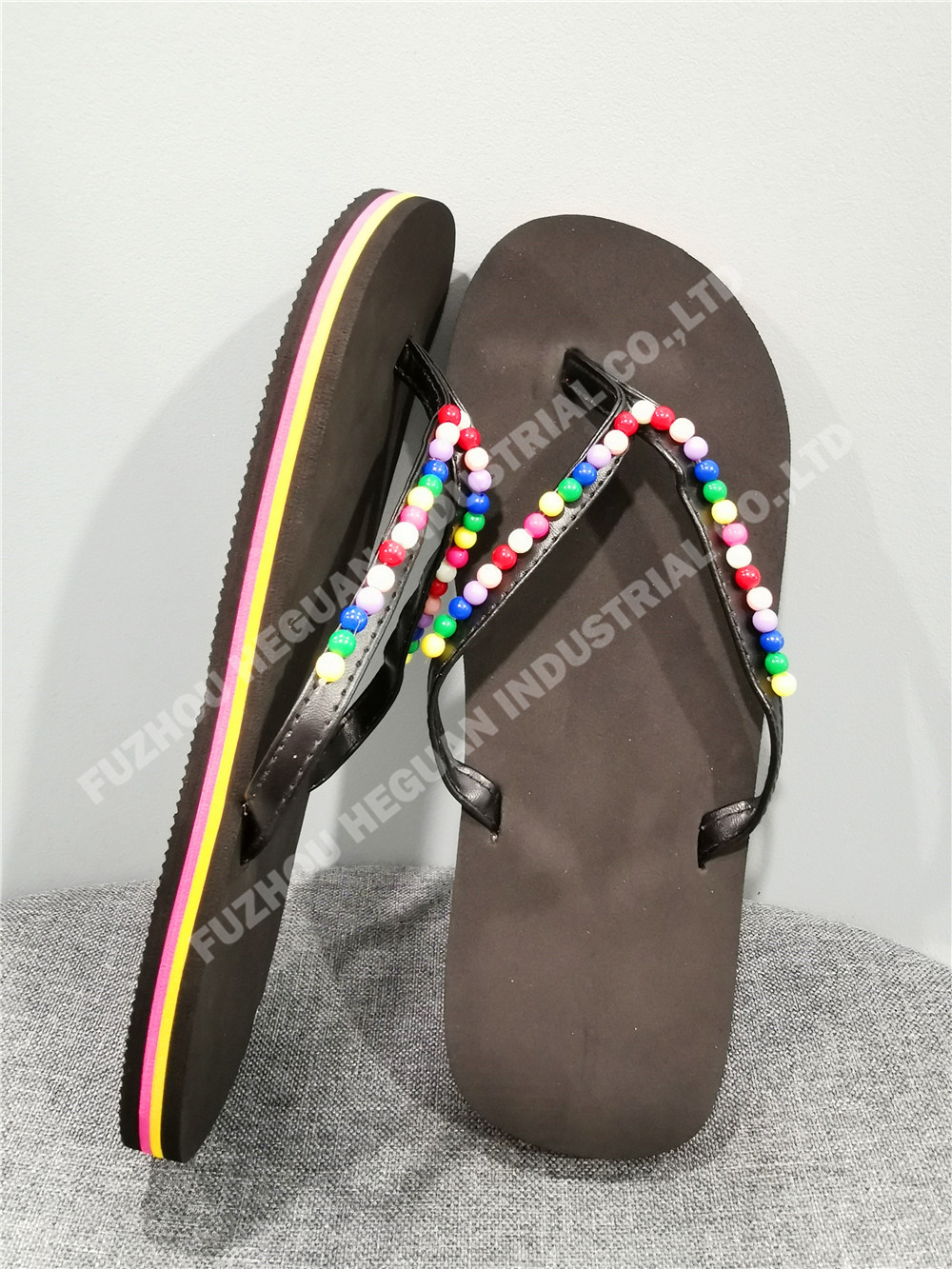 PU upper round bead chain women beach flip flops