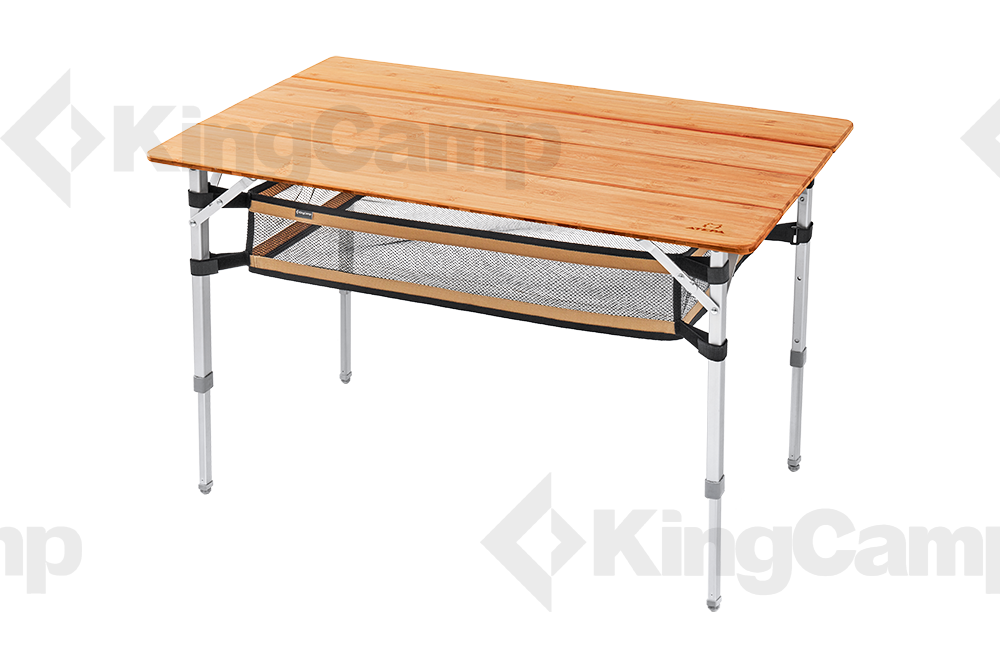 KingCamp BAMBOO FOLDING TABLE 10065 PLUS with mesh pocket.