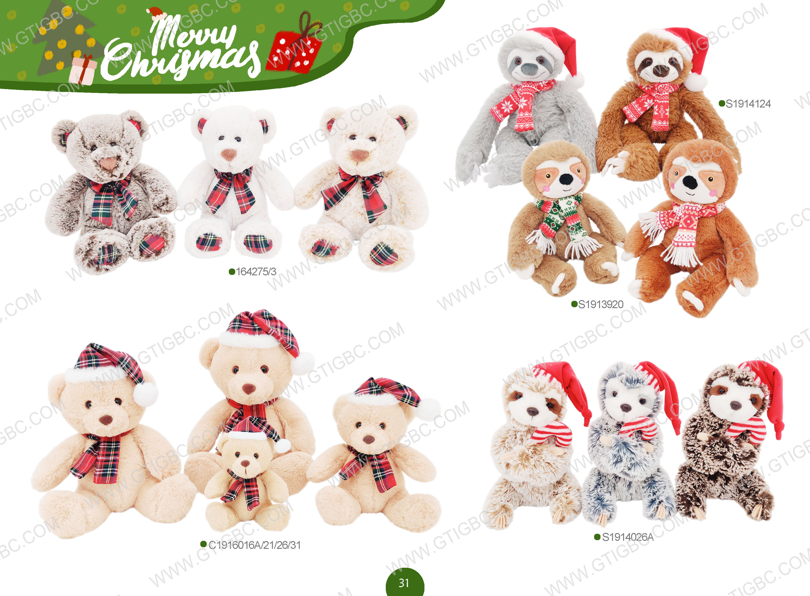 Christmas Animals Bear Sloth Gtst Plush Toy
