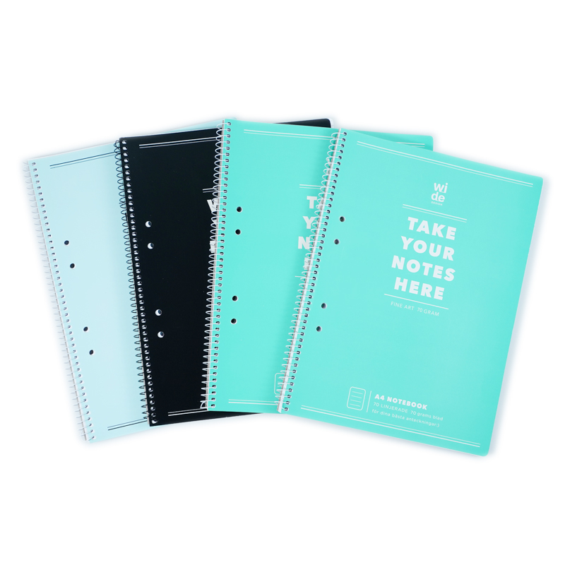 New white card cover spiral notebook with perforated line and holes