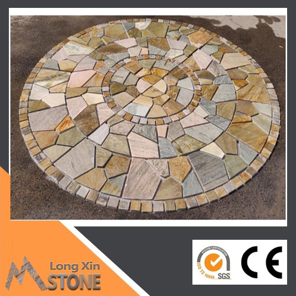Natural beige slate mosaic floor round medallions stone